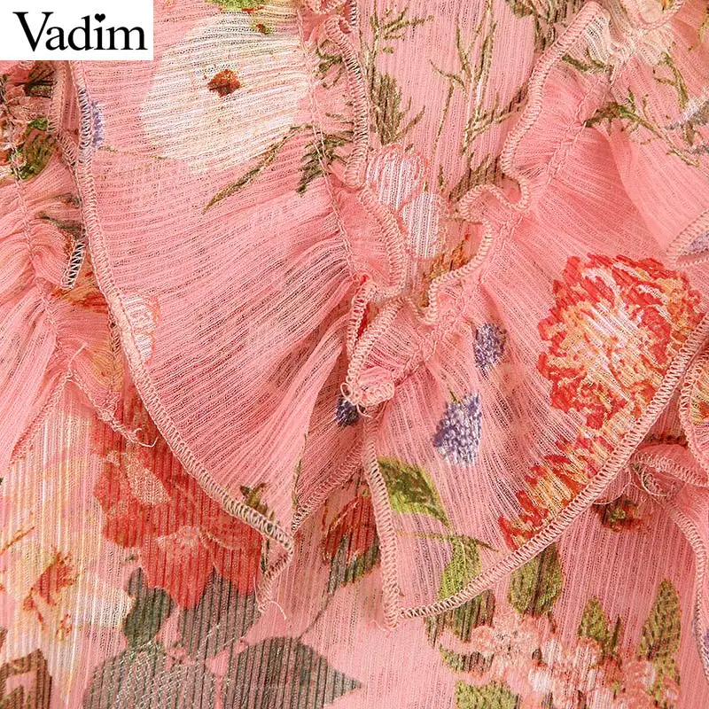 Vadim милый Женский шифоновый гофрированный цветочный блузка с v-образным вырезом и