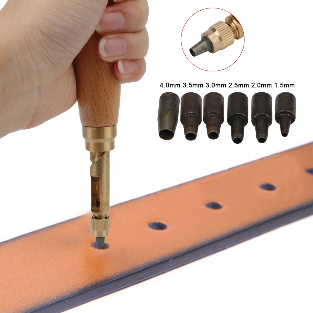 

Automatic Belts Punch Mute Replaceable Hole Punches Rotary Punching Puncher Leather Craft Tools With 6 Size Tip 1.5-4mm