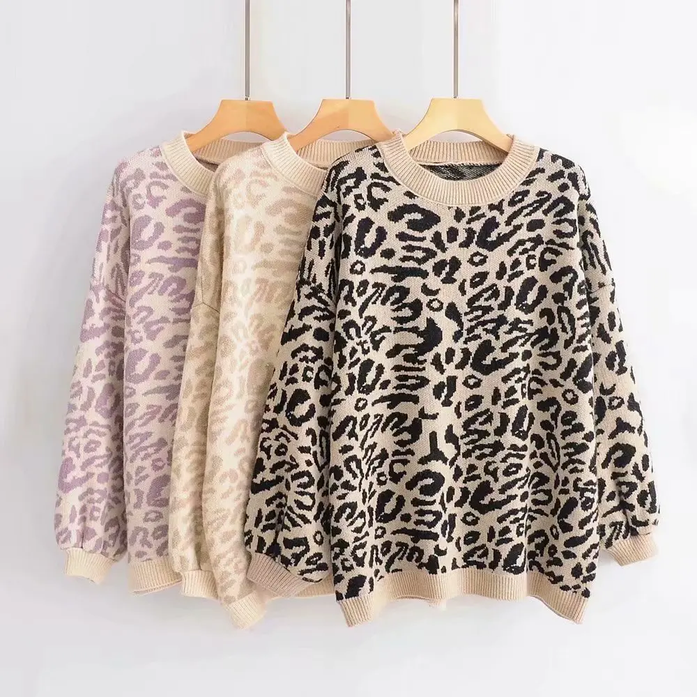 2020 осенний и зимний утепленный свитер из ангоры флиса леопардовая расцветка