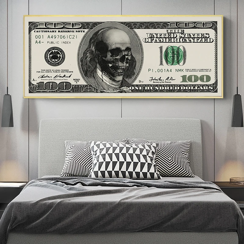

Abstract 100 Dollar Skull Money Modern Art Canvas Posters and Prints on The Wall Abstract Art Painting Art Pictures Home Decor