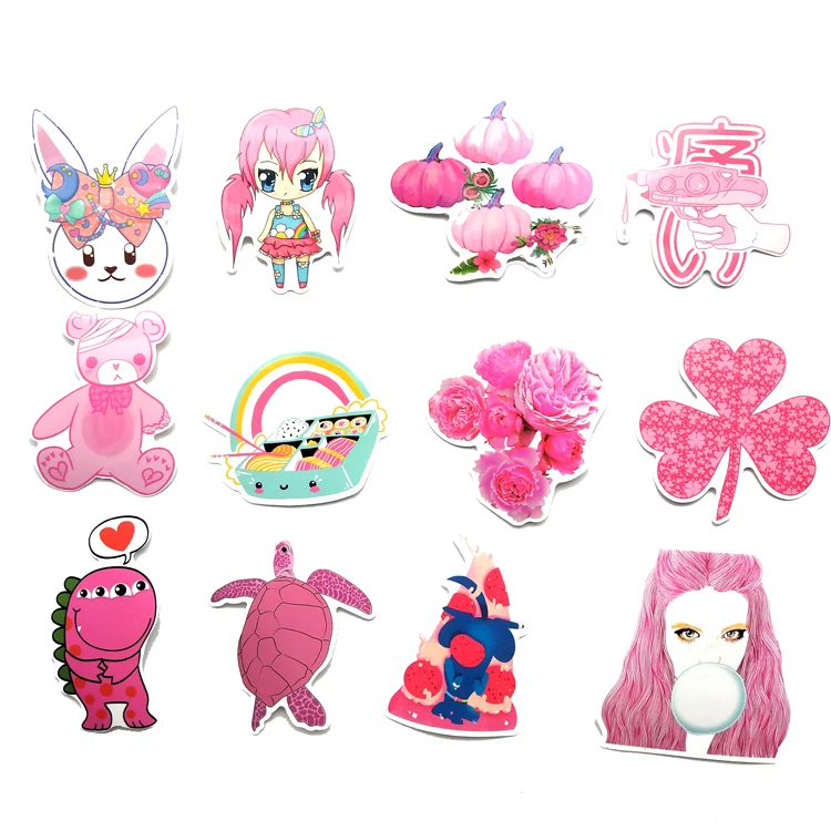 

50Pcs PVC Waterproof Girls Kawaii Pink Fun Sticker Toys Luggage Stickers for Motor Car & Suitcase Fashion Laptop Decals Stickers