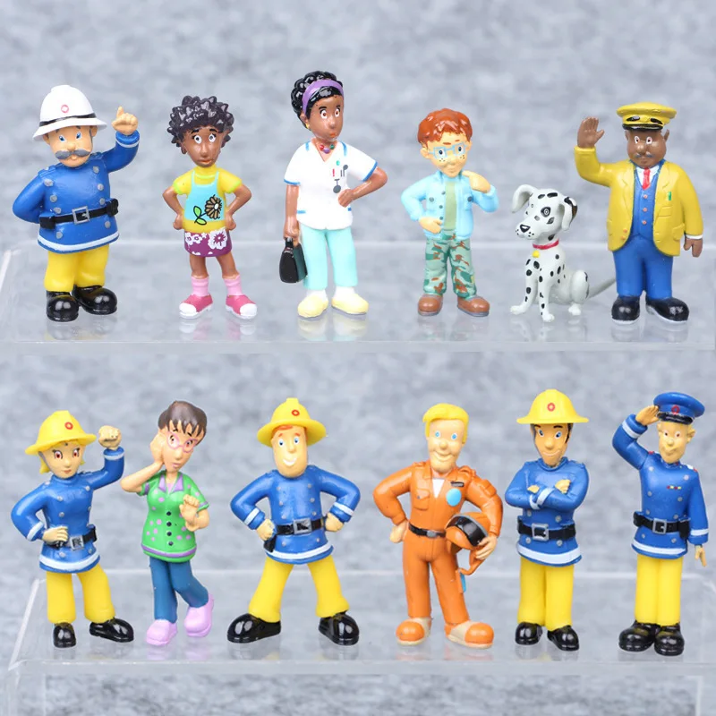 

12Pcs/set Cartoon Movie Fireman Sam Anime Fire Fighting Figure 3-6cm Model PVC Collection Cute Doll Boy Girl Toys