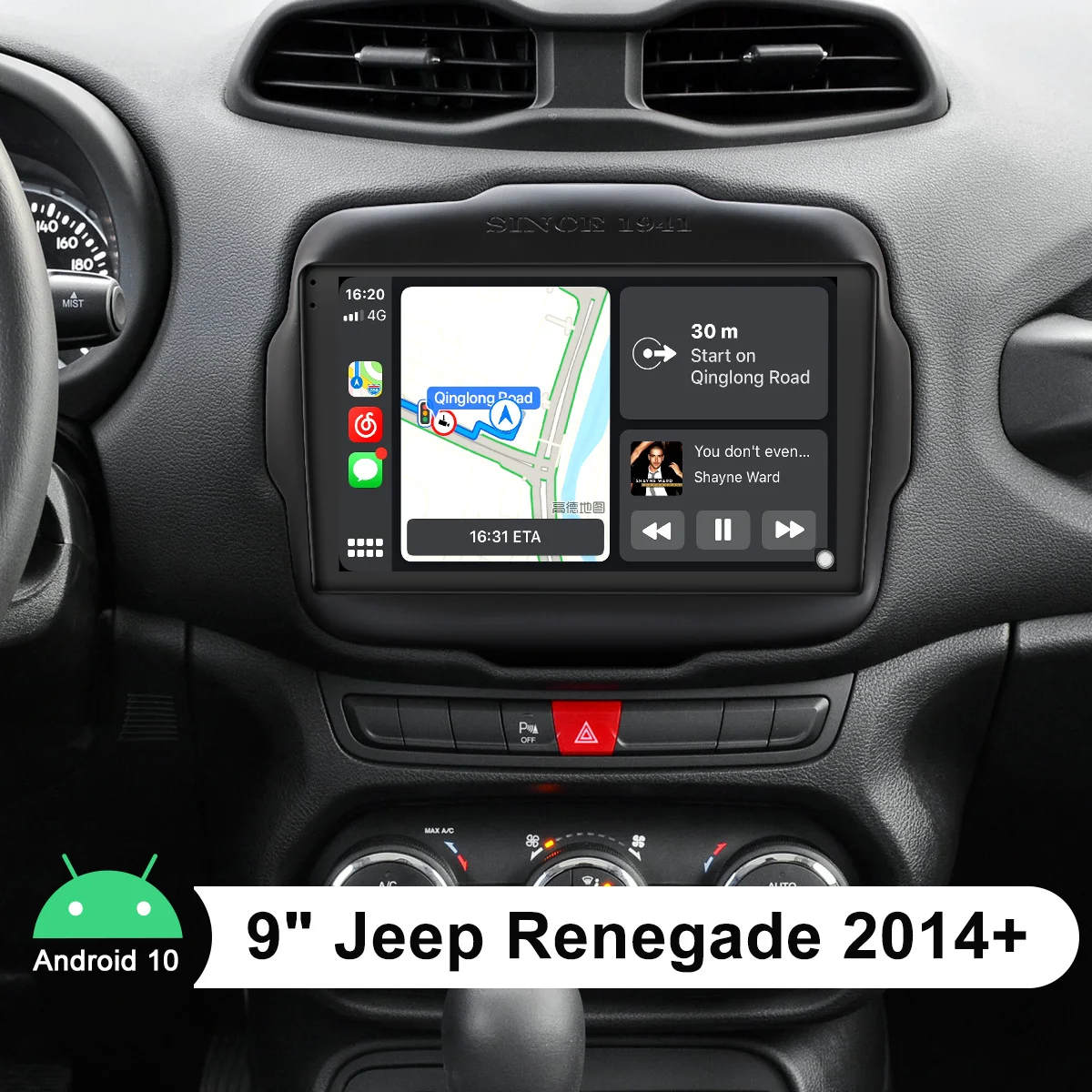 

9 Inch Android 10.0 Head Unit Car Multimedia Player GPS Naviagtion With Carplay And Rear Camera 1280*720 For Jeep Renegade 2014+
