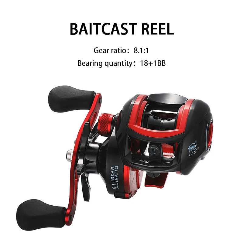 

High Speed 8.1:1 Mental Spool Baitcast Reel Max Drag 8kg Bait Casting Wheel 18+1BB Fishing Reels Left Right Handle Freshwater