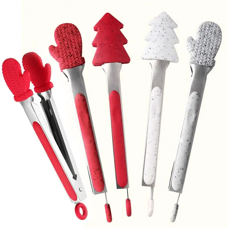 

Рождественские силиконовые щипцы для барбекю, гриля, щипцы для сервировки салата, хлеба, антипригарные щипцы для кухни, барбекю, гриля, кули...