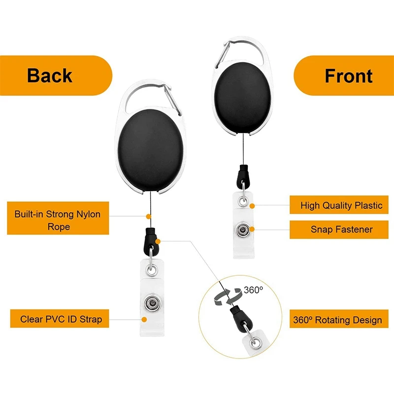 5PCS Retractable Badge Holder Carabiner Reel Clip On ID Card Holders For Key And Belt (Black) | Украшения и аксессуары