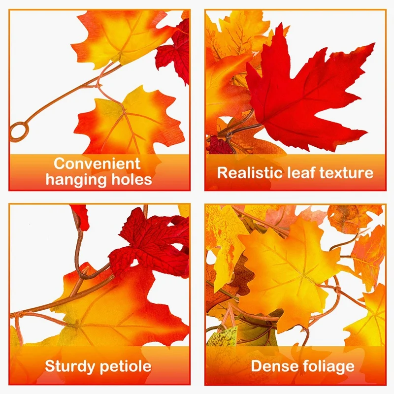 2 шт. искусственная Осенняя гирлянда с кленовыми листьями Осеннее подвесное