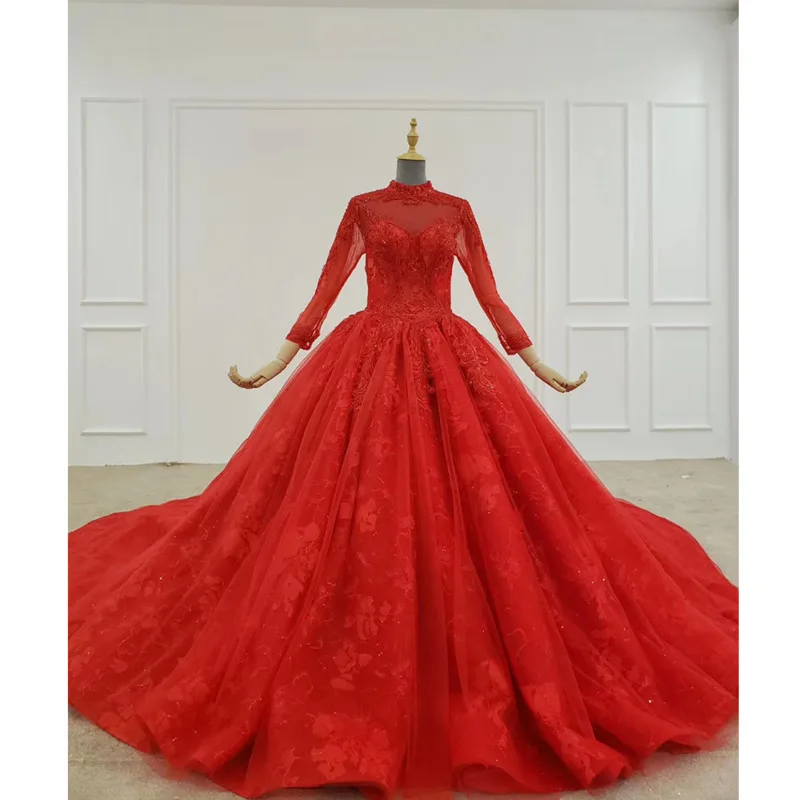 BGW 2186ht Красный длинное вечернее платье с высоким воротом одежда длинным рукавом