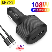 108W/84W Car Charger, USB C PD 90W/65W/60W/45W/30W/20W, USB QC3.0 For Type-C Laptops iPhone12/11/SE Xiaomi Samsung XPS 13/15/17