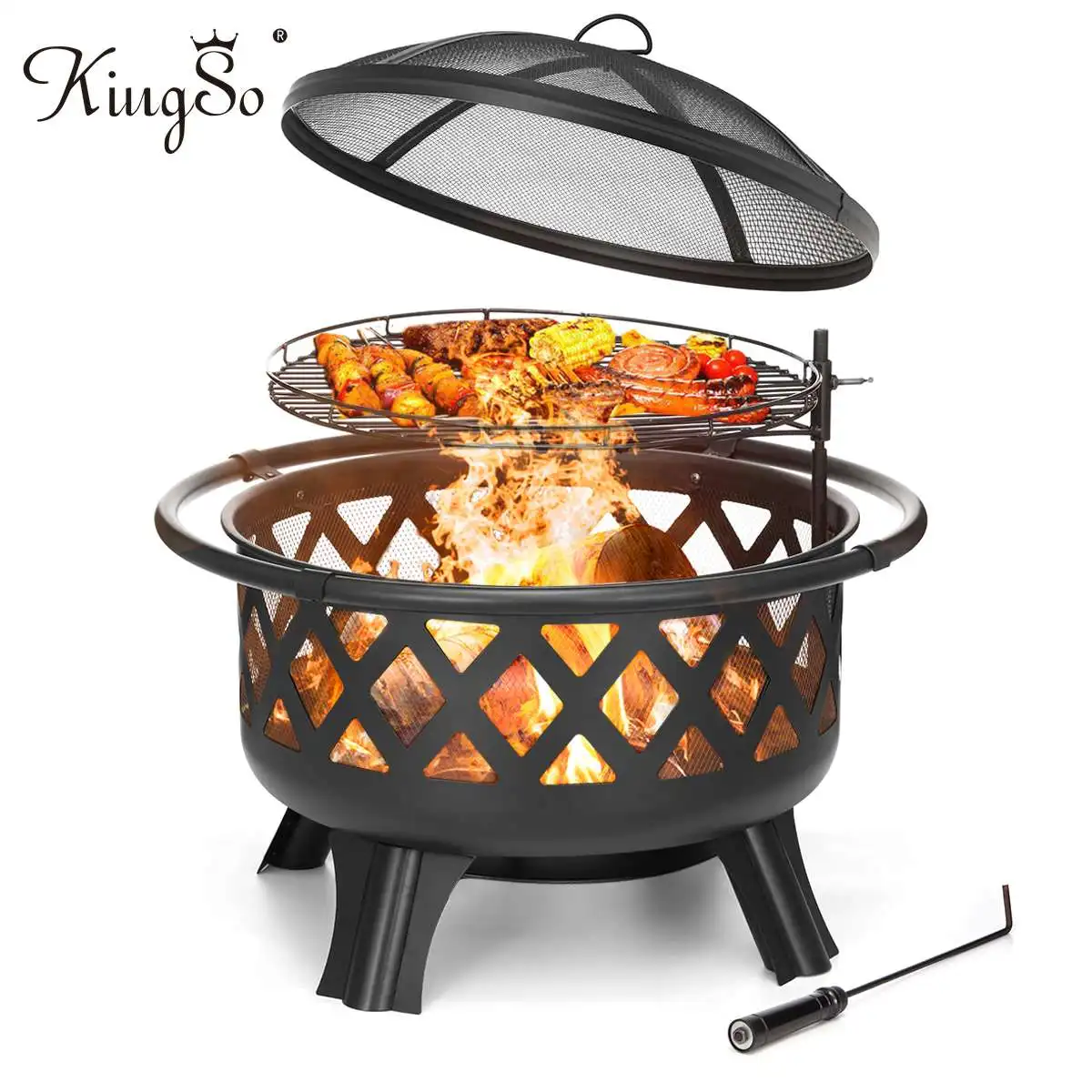 

KINGSO 30 дюймов гриль для барбекю, койлы для открытого воздуха, горелка на дереве, койка для сада, патио, деревянная решетка для барбекю, набор и...