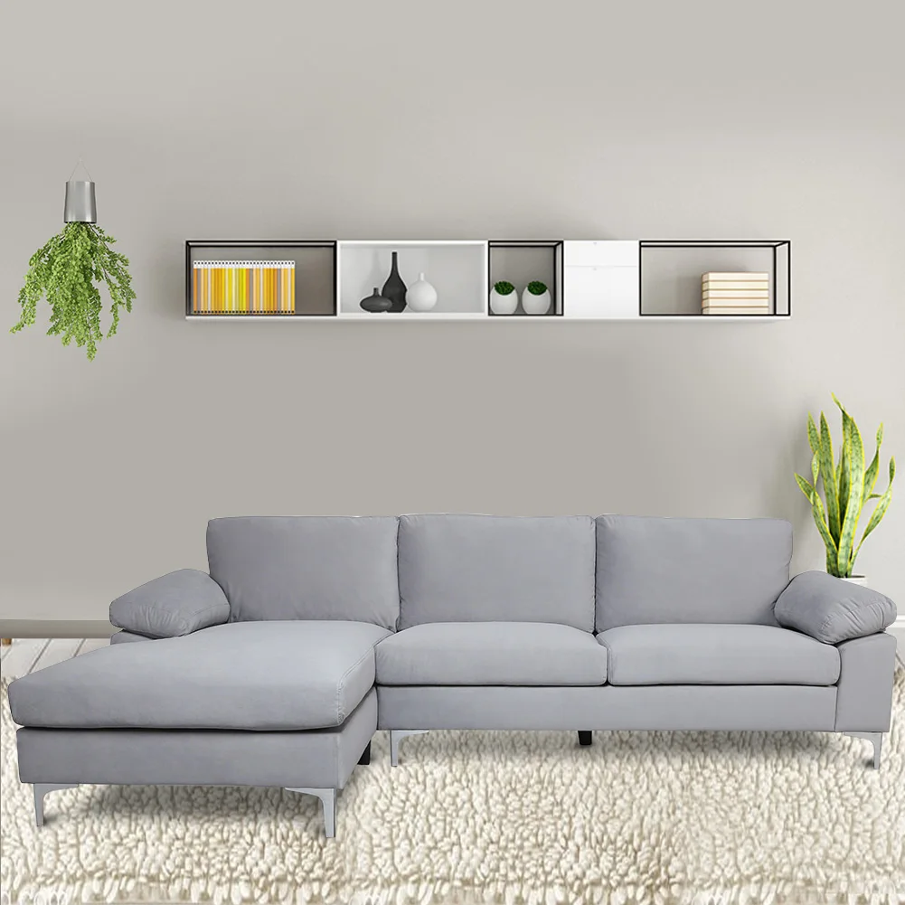 

Modern Nordic Style Sectional Sofa Bed Living Room Solid Color Black Velvet Left Hand Facing Microfiber 103.5” X 52” X 30.3”h