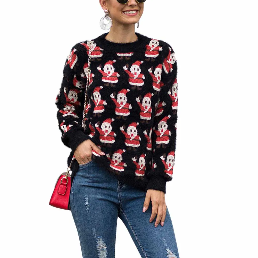 New Fashion Women's Ladies Christmas Sweatshirts Knitted Pullover Jumper Slim O Neck Long Sleeve Knitwear Top Black | Женская одежда