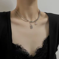 u magical designed hollow stainless steel letter b asymmetric pendant necklace for women rhinestone retro chain necklace jewelry
