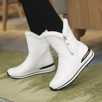 winter plush shoes woman white boots with fur womens autumn shoes big size 42 mid calf leather snow boots waterproof high shoes