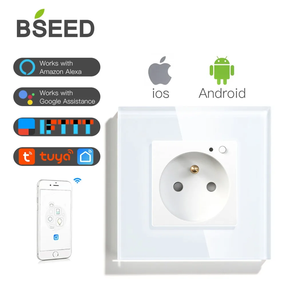 BSEED FR настенная розетка настенная Высококачественная стеклянная кристальная панельная розетка умная французская розетка с wifi розетка белый черный золотой