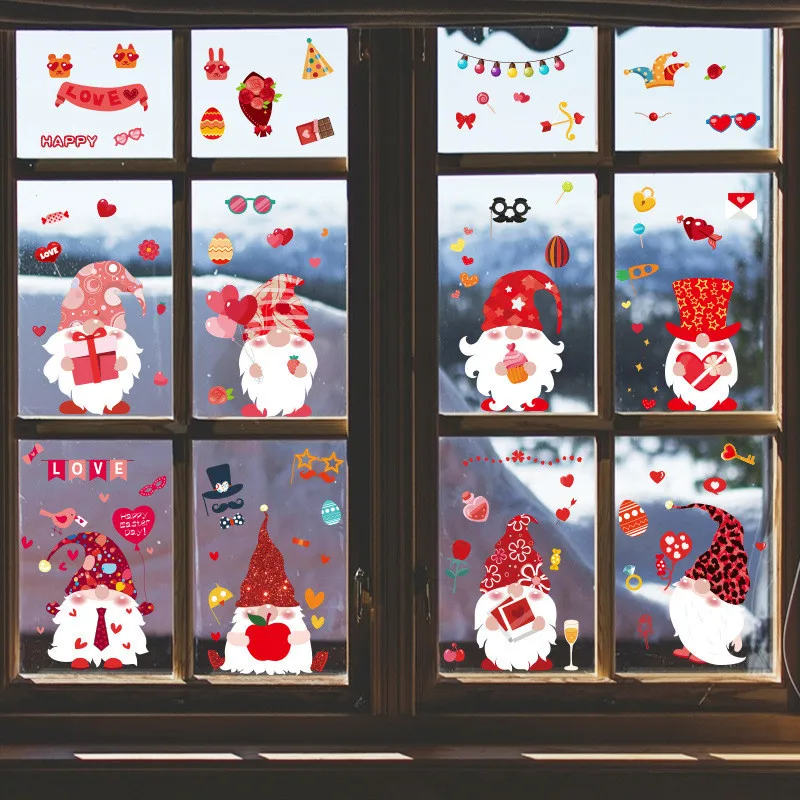 

Easter Valentine's Day Window Stickers Love Heart Dwarf Kids Room Wall Sticker For Home Decorations Window Decals Removable