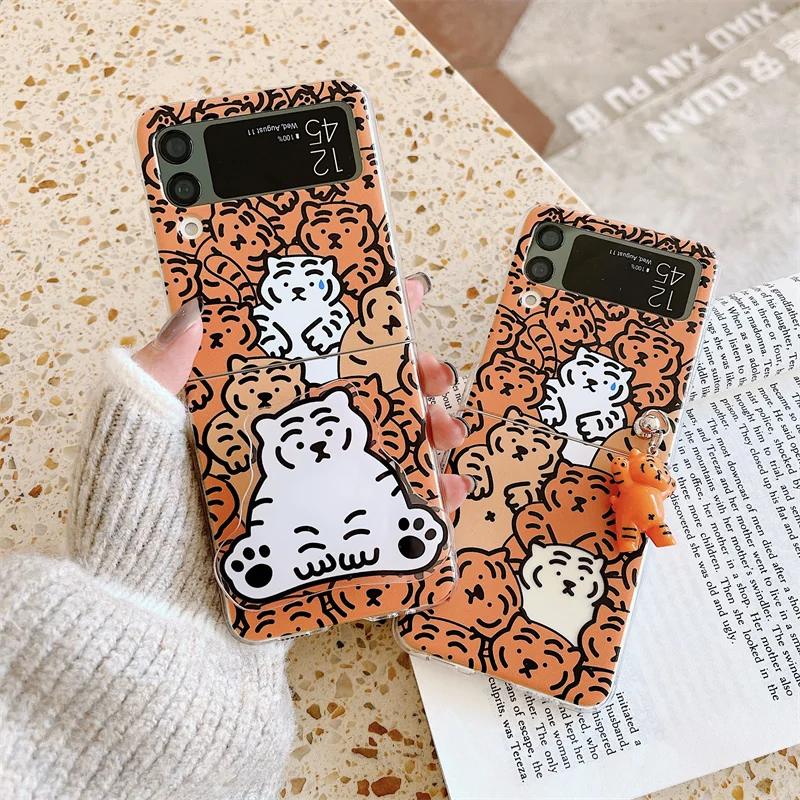 Чехол для телефона с подставкой и мультяшным тигром Samsung Galaxy Z Flip 3 2 1 Жесткий