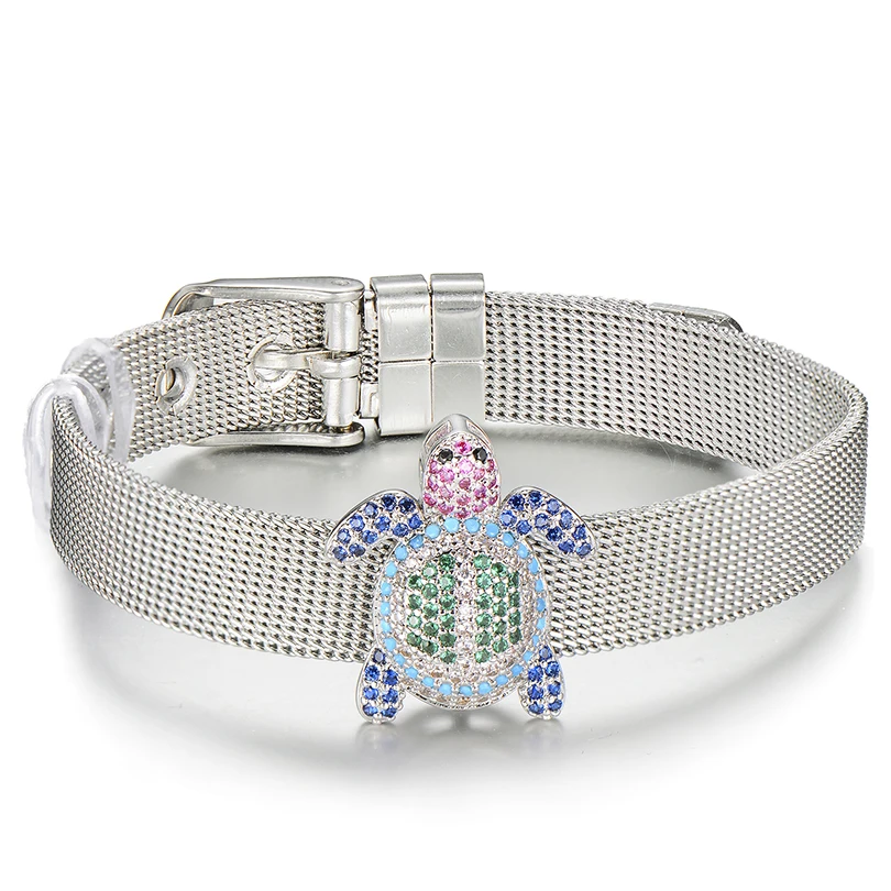 Браслет женский из нержавеющей стали с фианитом в виде морской черепахи|Браслеты
