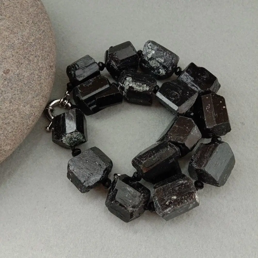 

Black Tourmaline Rough Necklace Nugget Natural gems18'' 20x24MM