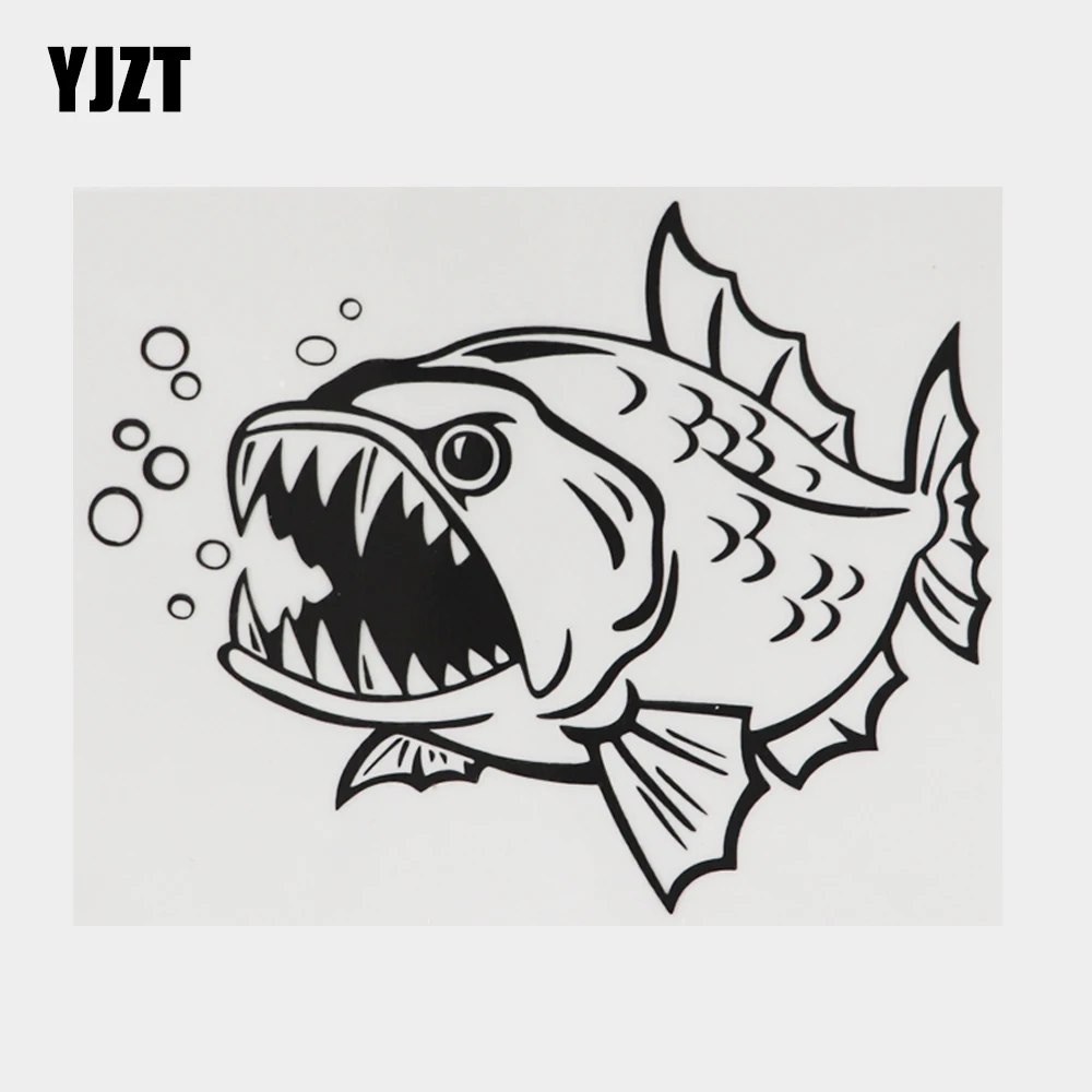 

YJZT 15.6CM×12.3CM Marine Animal Vinyl Decal Fierce Toothed Fish Car Sticker Black/Silver 18A-0452