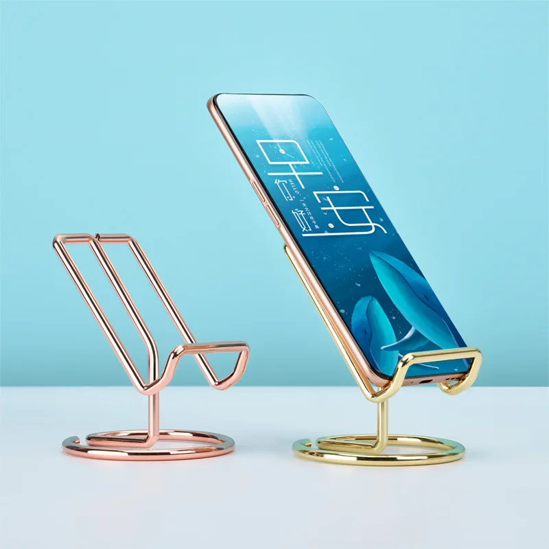 

Golden Electroplated Iron Mobile Phone Holder Nordic Desktop Lazy Fixing Frame