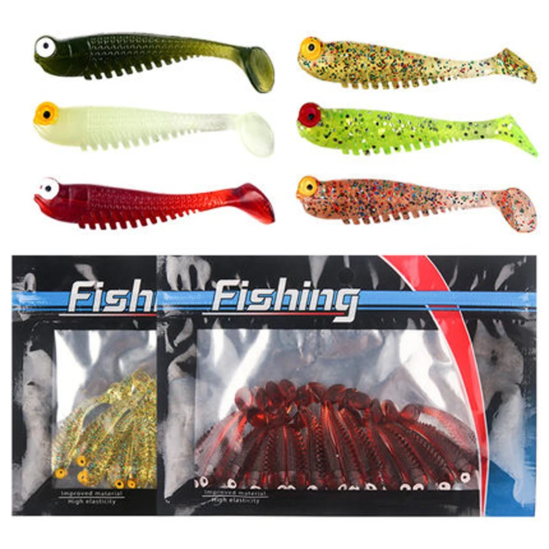 

5/10/20 PCS Bait Simulation T-tail Soft Bait 5.5CM Bionic Luminous Small Fish Fresh Sea Bass Common Fish Long Mouth Bait