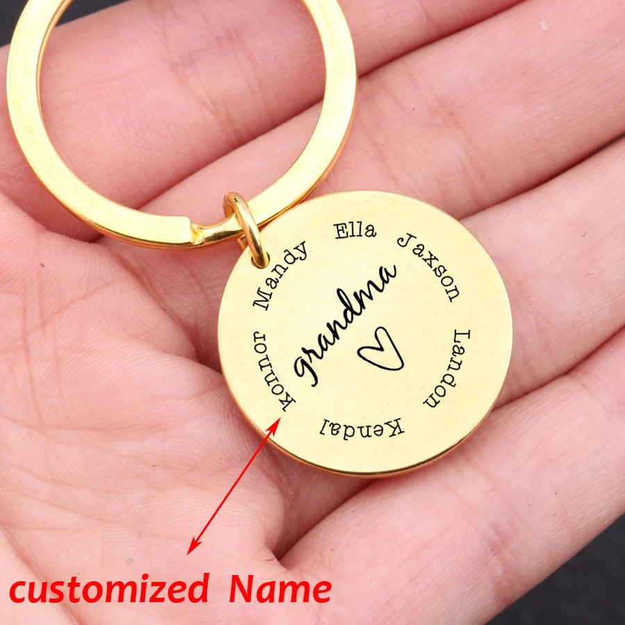 Grandma Keychain Custom Name Keyring Grandson Granddaughter Engraved Stainless steel Car Key Tag For Nana Gifts | Украшения и