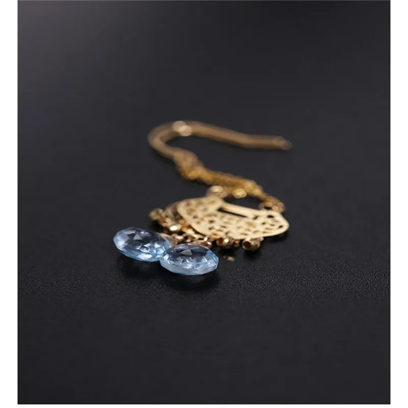 Женские серьги с голубым топазом DAIMI из натурального желтого золота 18 К