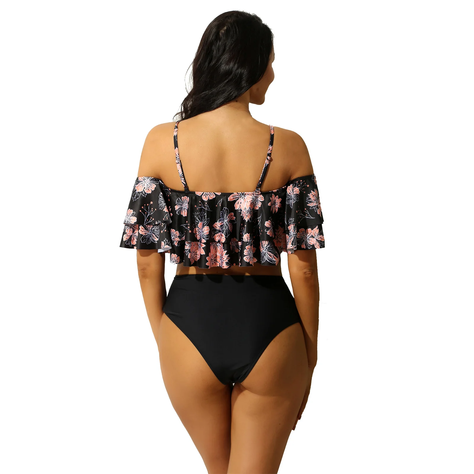 Купальник TiaoBug Женский с цветочным принтом открытыми плечами и оборками | Спорт