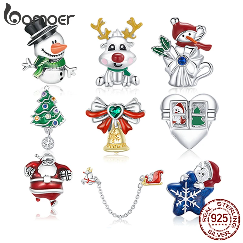 

bamoer 925 Sterling Silver Santa Claus Little Snowman Merry Christmas Charm for Original Bracelet Silver 925 Jewelry Accessories