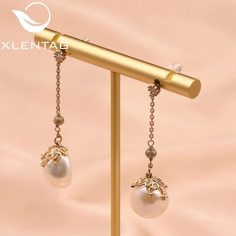 XlentAg натуральный пресной воды барокко белый жемчуг длинные ручной работы висячие