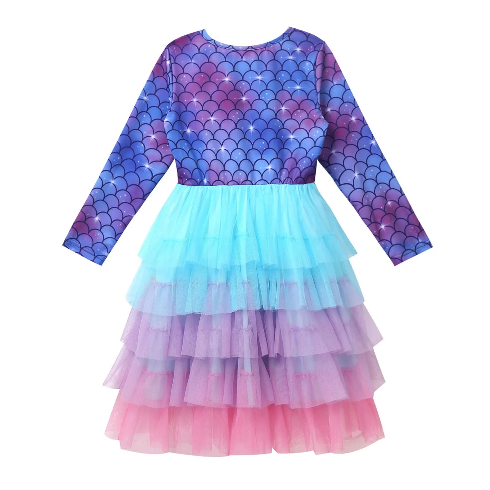 Многослойное платье с цветочным узором для девочек Юбка-пачка в стиле Русалочки