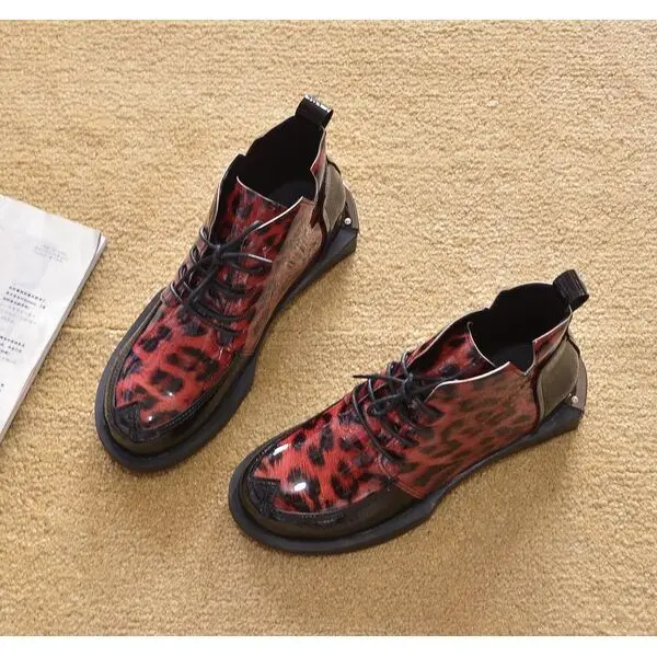 

Shoes Woman Flat Ankle Boots Patent Leather Women's Leopard Print Sexy Flat Heel Single Boots Snow Boots Ankle Luxury Fashion