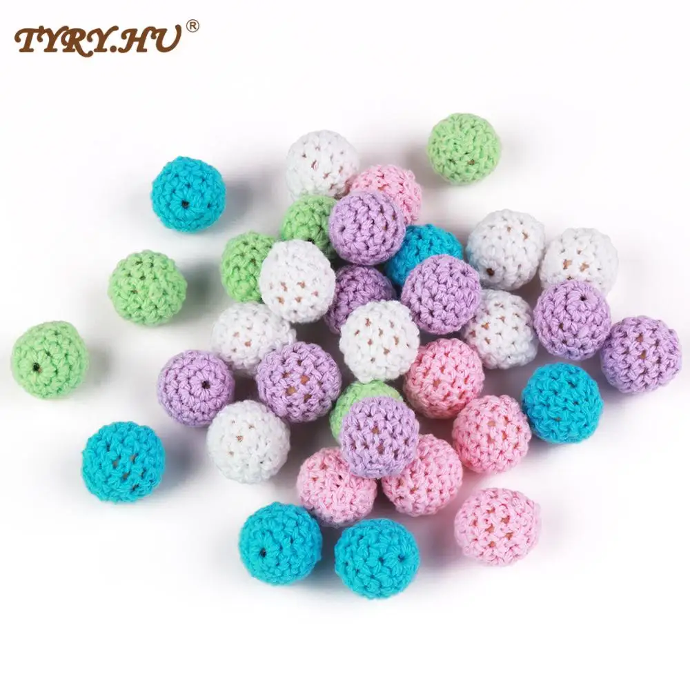 TYRY.HU-Cuentas redondas de ganchillo de madera, bolas hechas a mano para masticar, joyer&iacute;a de enfermer&iacute;a, abalorios org&aacute;nicos para pulsera de dentici&oacute;n, 12 Uds., 16/20mm-1