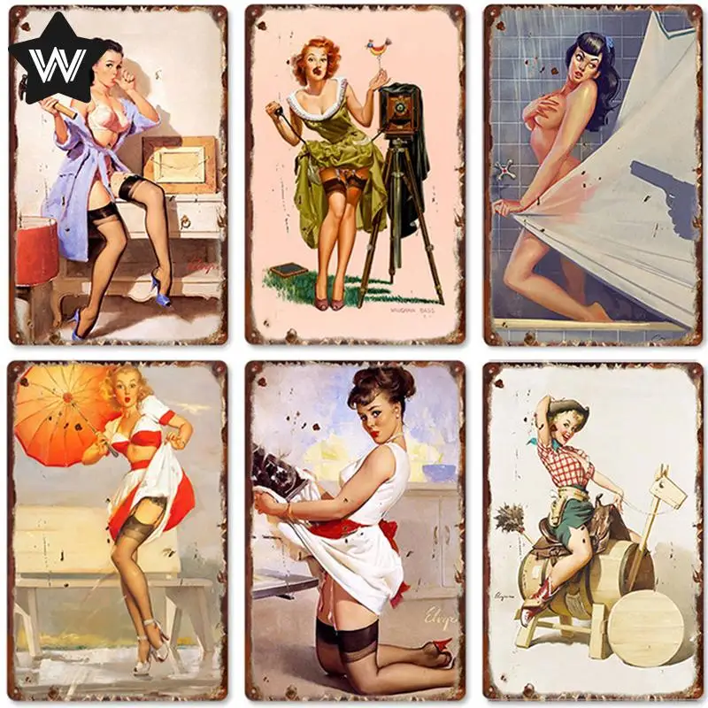 

Pin Up Girl Metal Tin Signs Classical Movie Tin Plaque Metal Posters Vintage Style Wall Stickers Retro Style Man Cave Club Decor