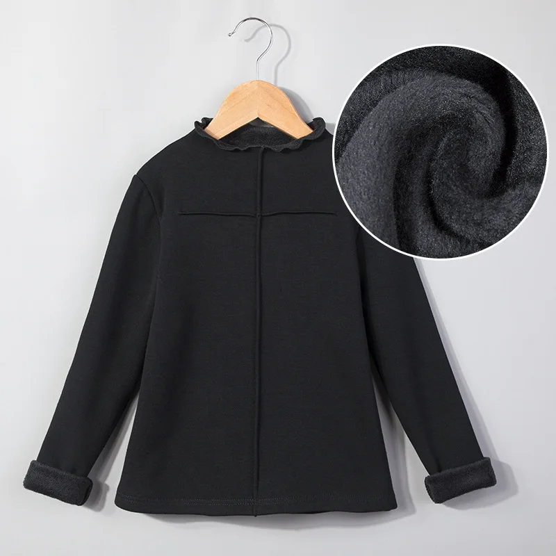 Add wool black Детская футболка для девочек; сезон весна-осень; приталенные футболки однотонные белые топы; зимние шерстяные футболки для подростков - Цвет: Add wool black