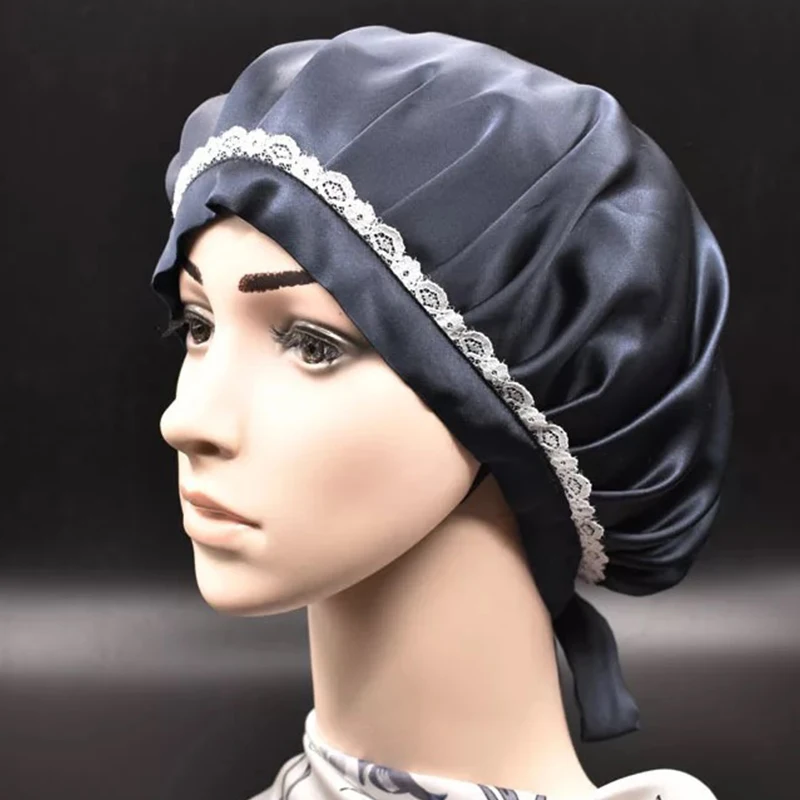 Большая удобная женская модная кружевная шелковая шапка для волос ночная