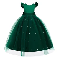 girls dress kids pearls elegant green pageant party princess dress for girls clothes bow christmas for children toddler girls