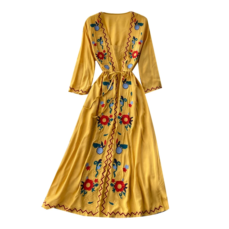 Женское винтажное пляжное платье длинное облегающее с длинным рукавом и