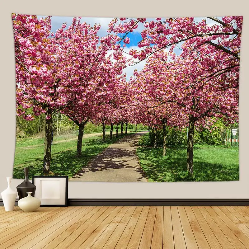 Розовый Вишневый настенный гобелен украшения для домашнего растения драп