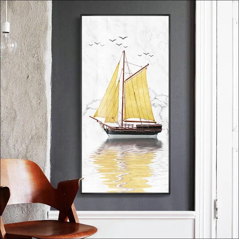 

Abstract Canvas Art ship Painting Modern Poster Watercolor Water Ink Printing Waterproof Poster Landscape 60X120 CM Family gifts