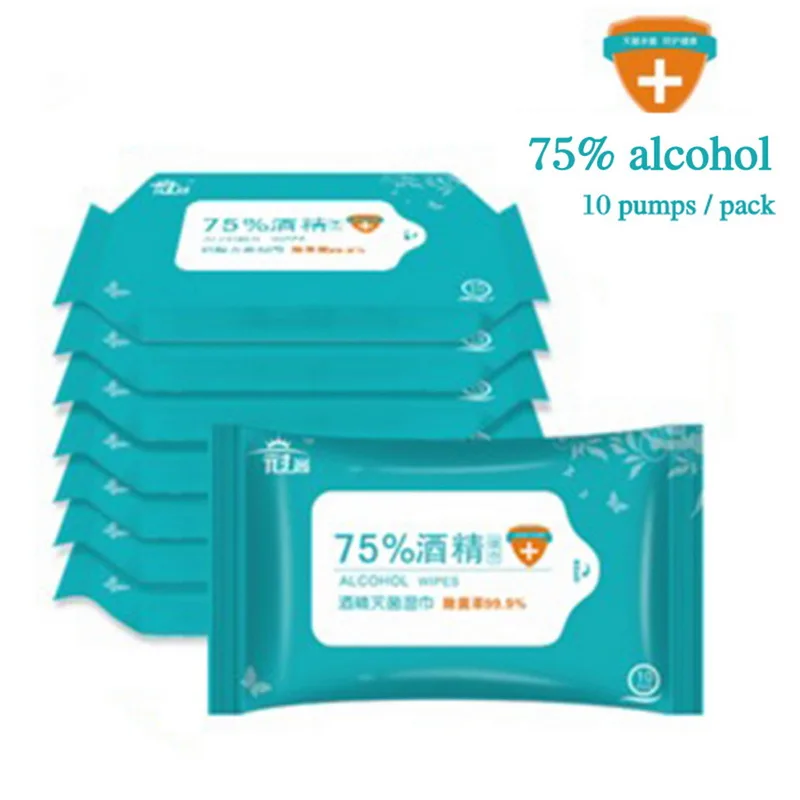 10 pacotes de 75% Toalhetes com Álcool Saúde Portáteis para Limpeza Tecidos Molhados Lençóis Descartáveis Esterilizado|Бытовые