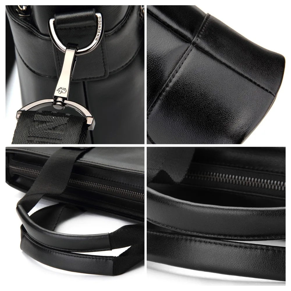 Bison Denim Genuine Leather Briefcase Business Travel Bag Male 14 inch Laptop Handbag Casual Shoulder Crossbody Bag Messenger