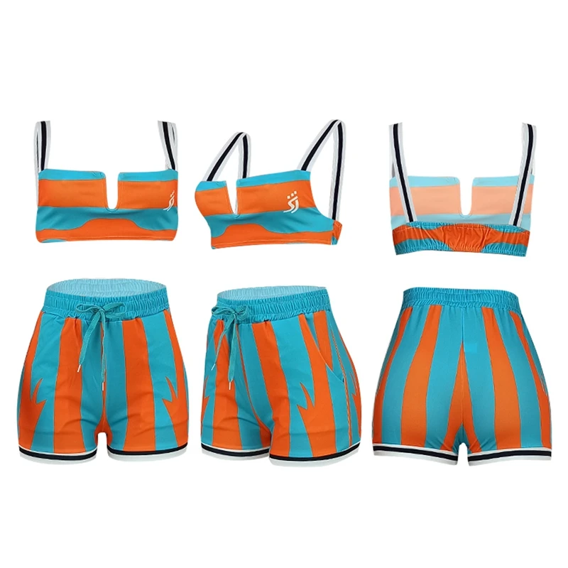 

Wholesale Items Color Patchwork Short Two Piece Set Beachwear Plus Size Women Clothing Crop Top and Shorts Set Sexy 2 Piece Set