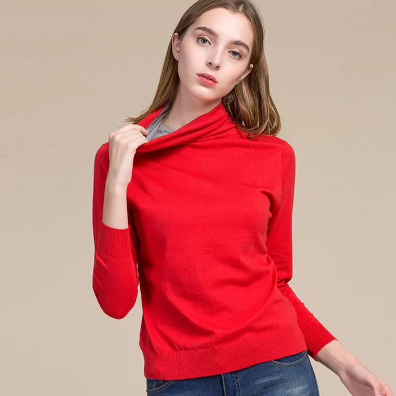 

85%Silk 15% Cashmere Knitted Shirt New Silk Cashmere High-collar Bottom Shirt Pullover Sweater Slim Long SleeveWomen's Top