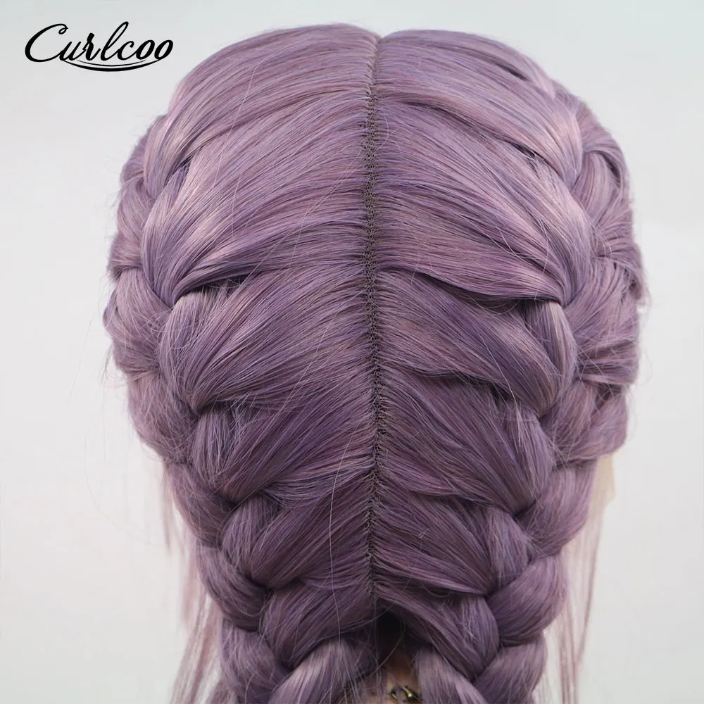 

26"Twist Double Braided Lace Front Wigs Ombre Purple Hair Synthetic Middle Parting Heat Resistant For Black Women Curlcoo