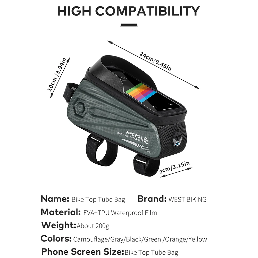 

WEST BIKING New Waterproof Bicycle Bag 7.0 Inch Touch Screen Phone Bag Mountain Road Bike Front Frame Bag Cycling Accessories