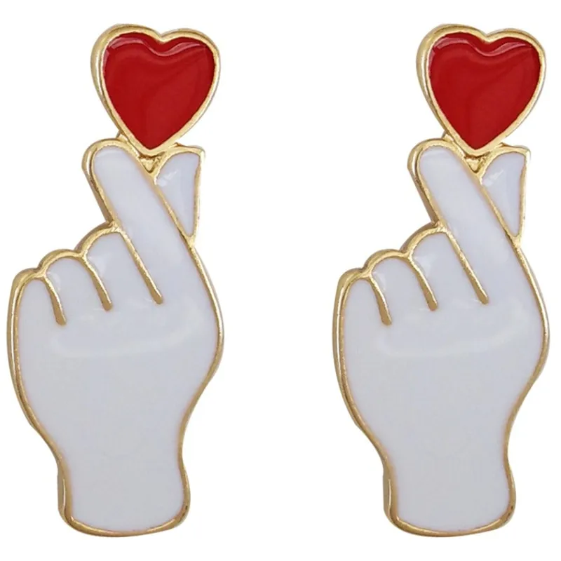 Fashion cool wind red love dripping glazed earrings personality simple gestures than heart earrings jewelry accessories