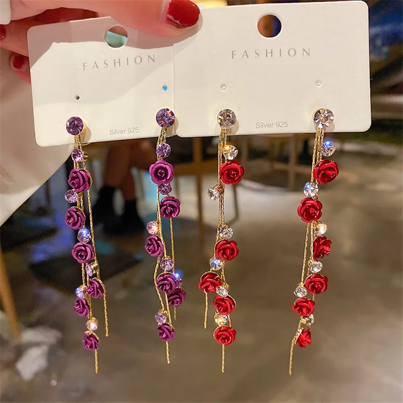 

Romantic Roses Dangle Earrings for Women Designer Creativity Luxury High Quality Jewelry S925 Needle Inlaid AAA Zircon Party