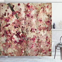 antique shower curtain cherry blossoms bamboo retro floral art home waterproof polyester fabric bathroom decor set with hooks